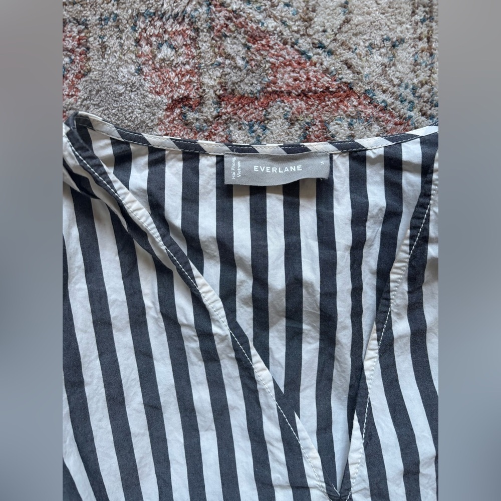 Everlane The Poplin Tiered Midi Dress Bone & Black Stripe Size Small - Picture 2 of 3